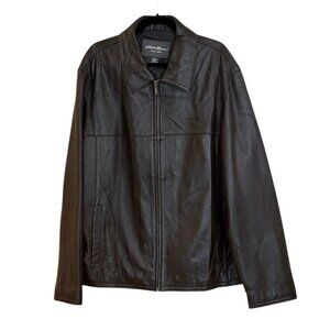Vintage Eddie Bauer Men's Lambskin Leather Moto Zip Front Jacket Brown Sz XLT